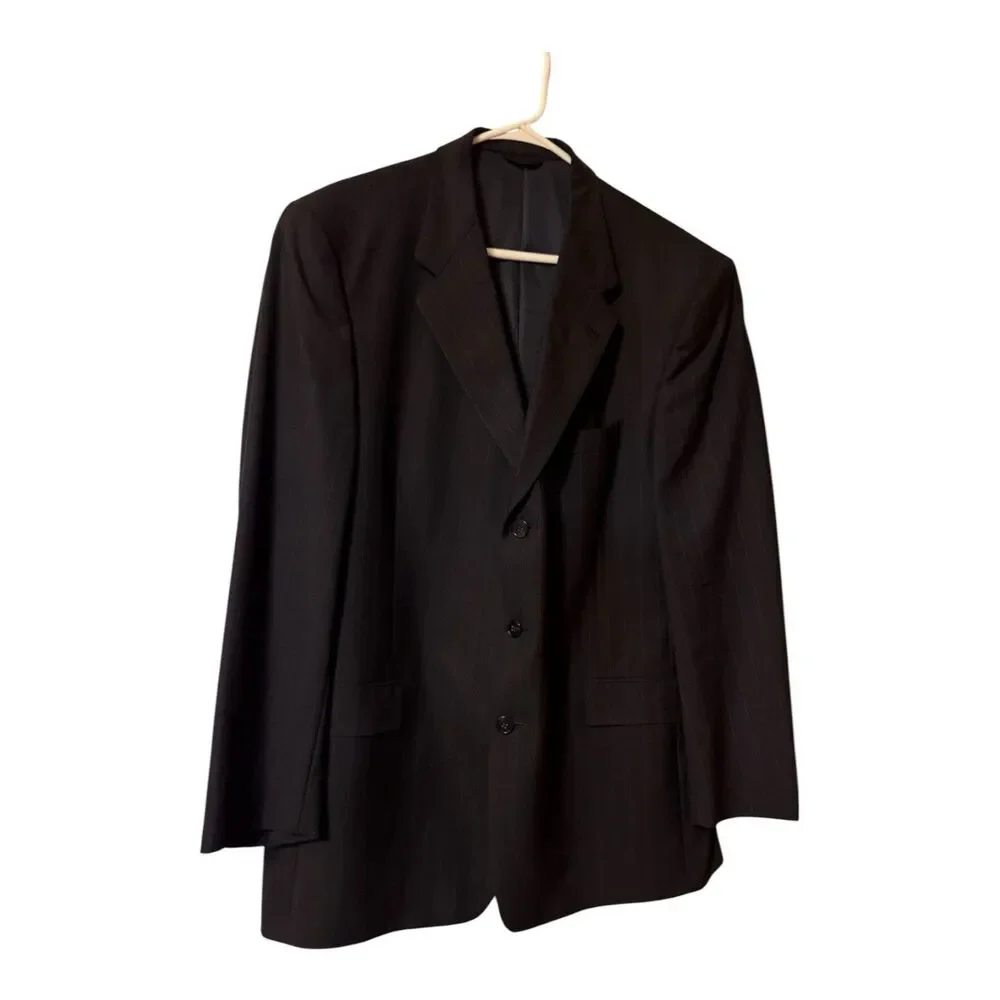Vintage Hart Schaffner Marx Men’s Wool Blazer Sport Coat Size 46 Black Pinstripe